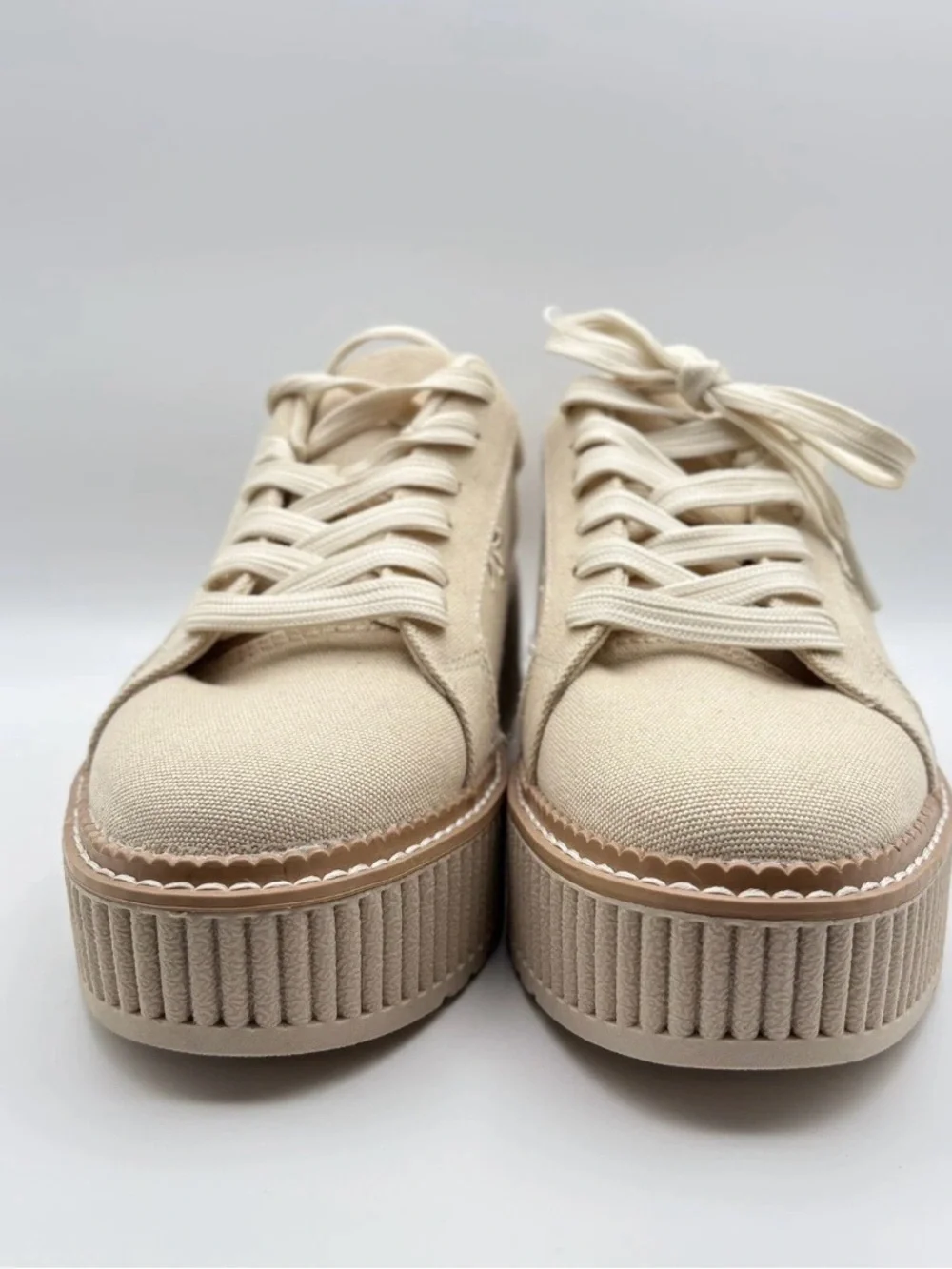Dolce Vita Cream Canvas Platform Sneakers with Eyelet Details